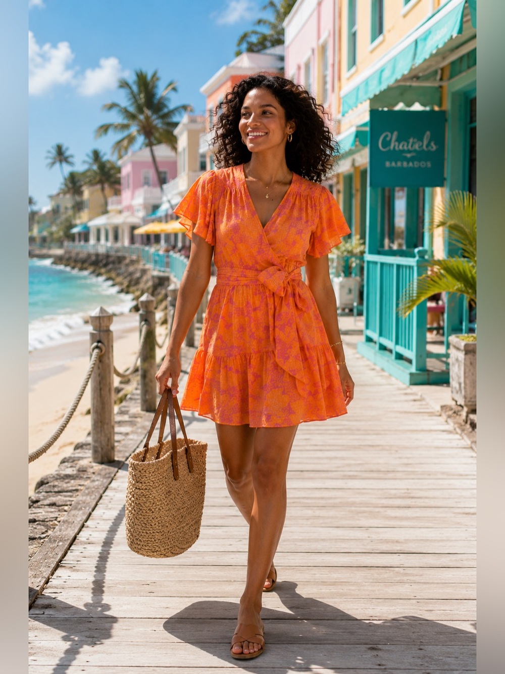 Tanya Taylor “Paris” Orange Floral Wrap Dress - Sz 0